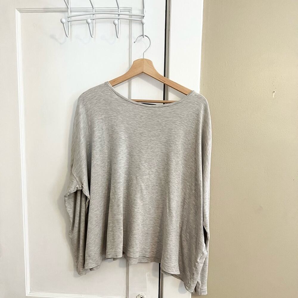 Eskandar open size pima cotton long sleeve top lagenlook spring grey